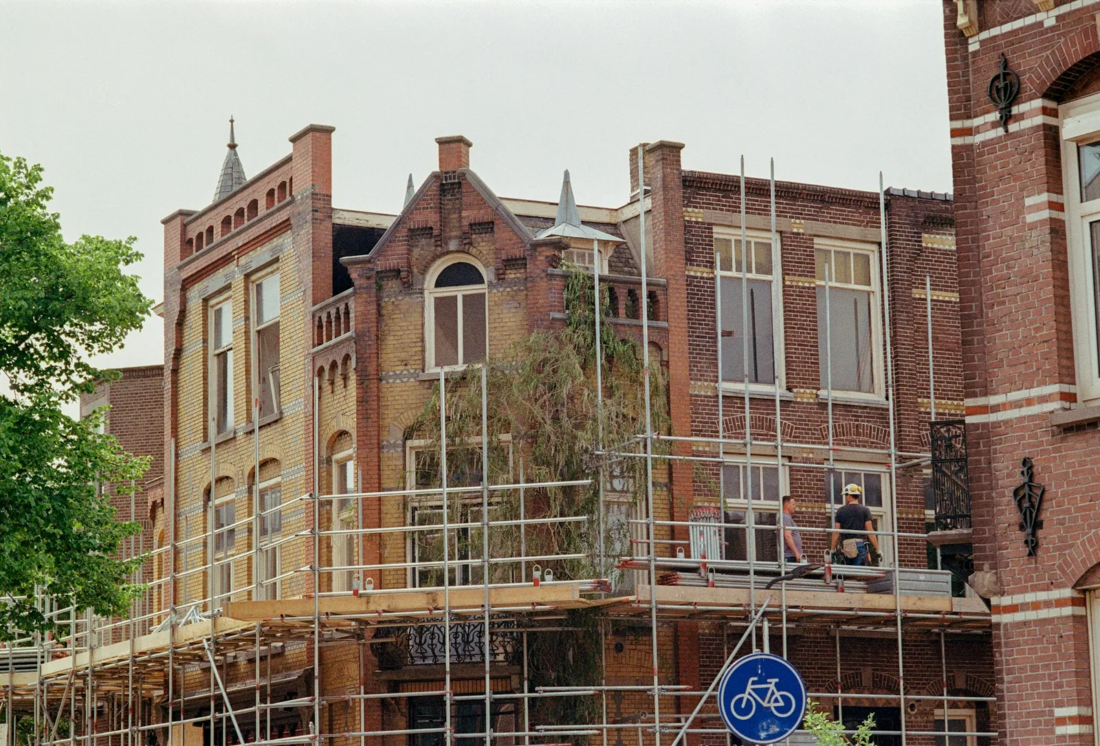 Scaffolding against a historic façade