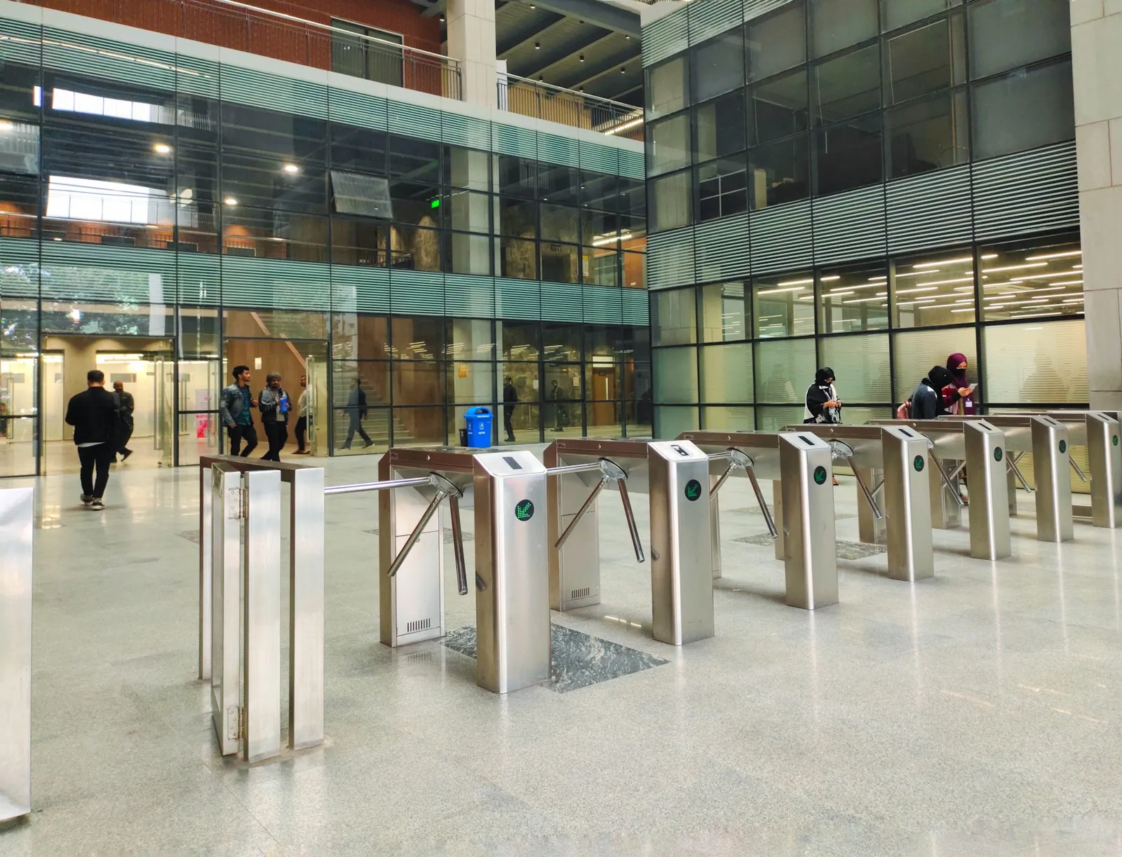 A row of turnstile gates